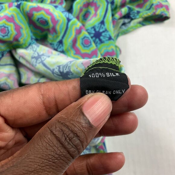 Lauren Gold Silk Sleeveless Blouse Vibrant Geometric Colorful Top V-Neck XS - Picture 7 of 9